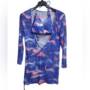 Purple Blue Tie Dye Bikini Top and Coverup Women's Size 2XL NWOT